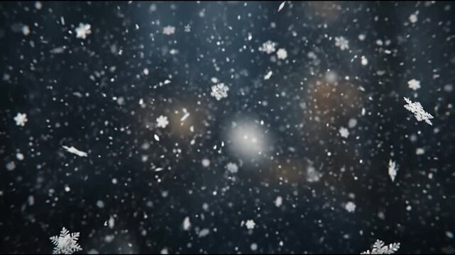 Close up of intricate snowflake in falling winter snow.