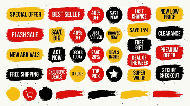 Vector illustration of colorful sale stickers and labels on a digital background