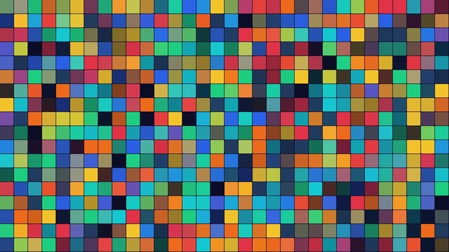 Dynamic colorful mosaic grid background: abstract digital pattern with shifting square tiles for modern motion and creative animation 4k