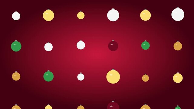 Festive christmas ornaments pattern animation 4k background, with animated hanging, baubles on red