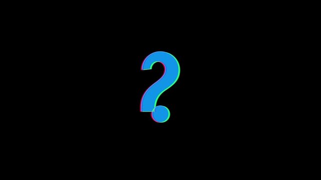 Glitch effect question mark symbol animation on 4k black background, for digital interface