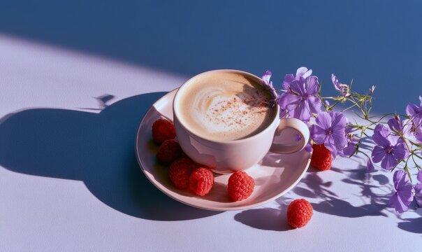 Delicious coffee in white cup with saucer