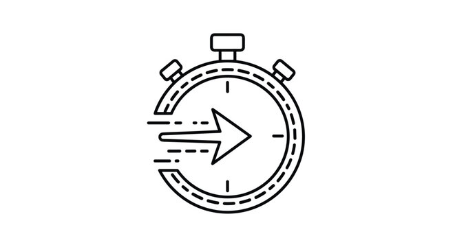 Stopwatch icon with a fast moving arrow inside representing speed, quick service, and fast response time.