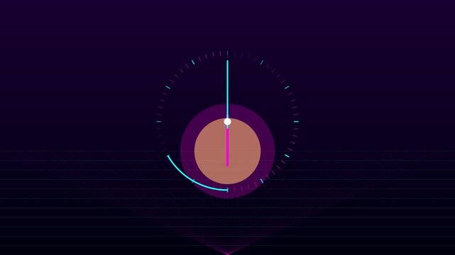 Minimalist abstract clock animation with neon circular progress bar and digital grid 4k background time