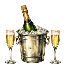 Fototapeta premium PNG Champagne celebration ice bucket illustration.