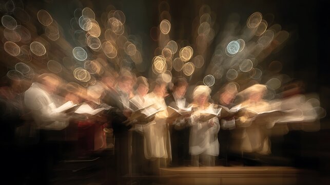 Abstract choir singing with motion blur and bokeh lighting