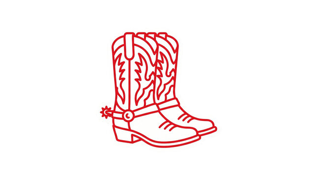Red outline illustration of cowboy boots with spurs isolated on transparent background png