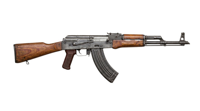 Classic AK-47 assault rifle with wooden stock isolated on transparent background png