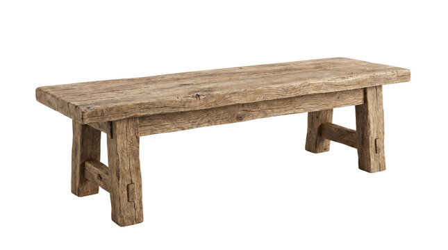 Rustic weathered wooden bench isolated on transparent background png