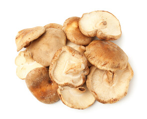 Fototapeta premium Raw shiitake mushrooms isolated on white, top view