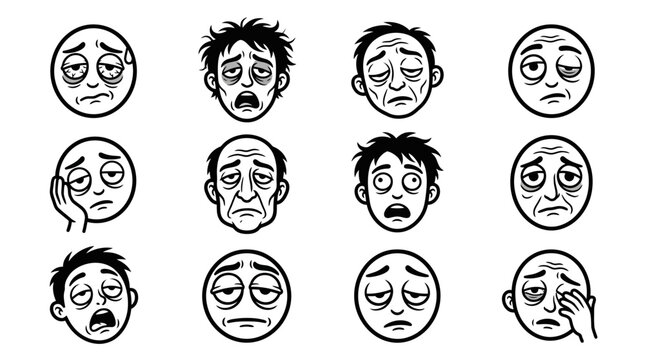 Various facial expressions of people showing emotions through illustrations