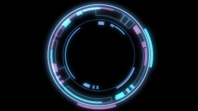 Futuristic cyan HUD circle interface glowing on black background