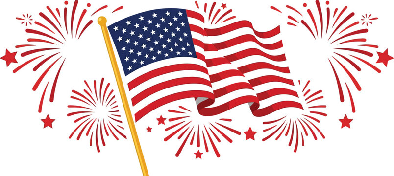 American labor day celebration with fireworks and us flag