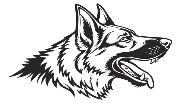 Vector illustration german shepherd dog head mascot, vector illustration of a guard dog profile, aggressive canine logo design