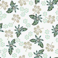 Fototapeta premium Seamless monochrome floral pattern with tropical flowers isolated on transparent background, Vector