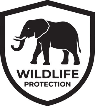 Wildlife protection shield emblem featuring a strong elephant silhouette for conservation and security branding