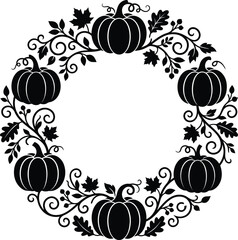 Autumn pumpkin wreath silhouette floral fall decoration design © Rohima