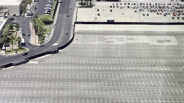 Wynn Las Vegas parking lot. Clark County, Nevada. Basin and Range Province, Mojave Desert. from Encore Las Vegas.