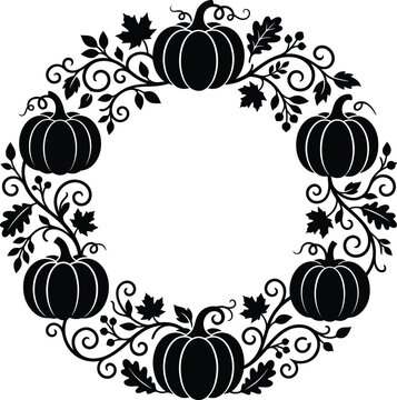 Autumn pumpkin wreath silhouette floral fall decoration design