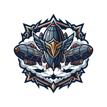 Vintage Blimp Airship Emblem Design.