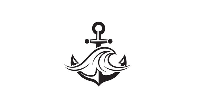 Nautical anchor wave logo vector