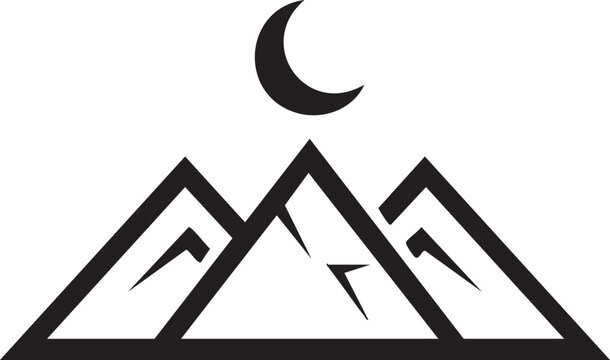 Simple mountain range with crescent moon icon
