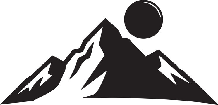 Black silhouette mountain landscape with sun