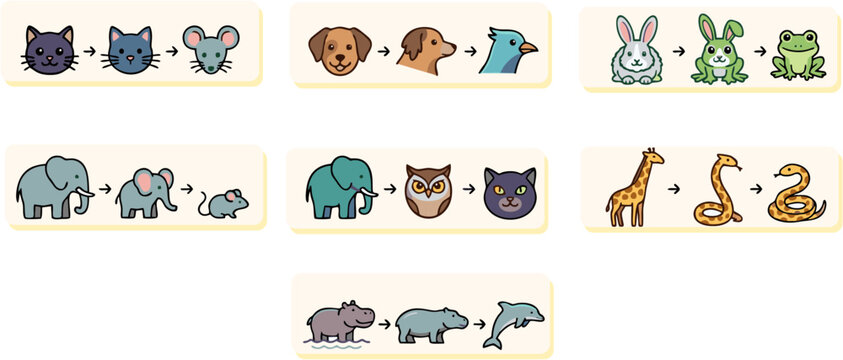 Cute Animal Evolution and Transformation Cartoon Vector Icon Set