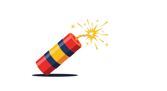 Colorful illustration of a burning stick of dynamite with sparks flying from the fuse representing danger or a countdown.