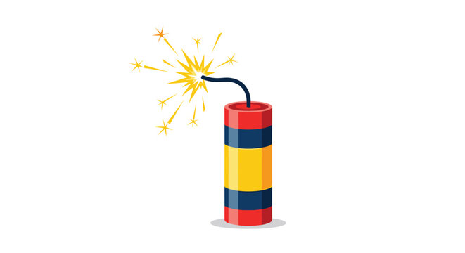 Vertical stick of colorful dynamite with a lit fuse and bright yellow sparks representing imminent danger or celebration.