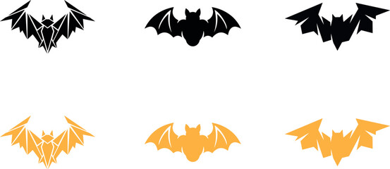 Obraz premium Six black cat silhouettes in various poses on white background