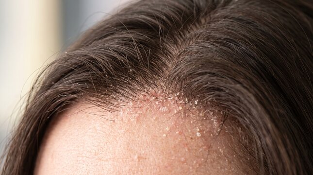 Close-up of dandruff on scalp.