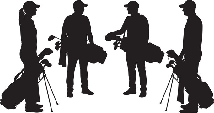 Golf Player Silhouette Set with Male and Female Golfers Carrying Golf Bags

Collection of golfer silhouettes featuring male and female golf players carrying golf bags in relaxed standing poses.
