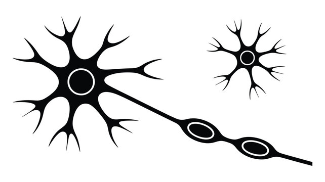Neuron vector icon, human brain cell structure symbol featuring neural connections, synapse network, neuroscience, nervous system, medical research, healthcare, education, and flat scientific illustra