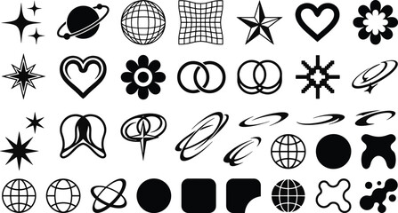 Selection of y2k nostalgia icons and abstract vector elements with nostalgia aesthetic elements minimalist nineties abstract ornament creative collection illustration geometric © creative zone