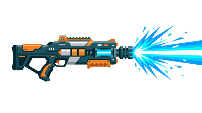Futuristic Sci-Fi Energy Rifle Firing a Powerful Blue Laser Beam