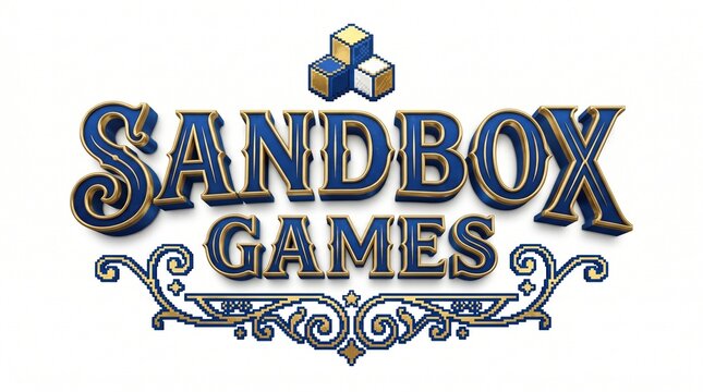 Sandbox Games text logo with pixel art cubes and ornate border