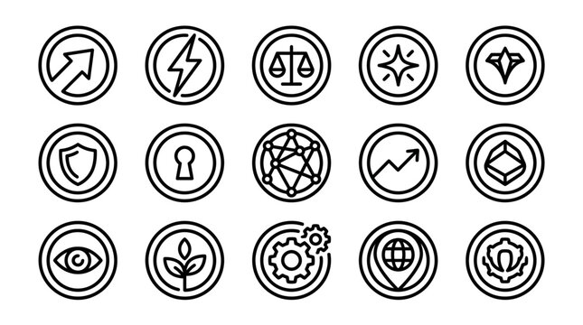 A collection of various abstract line art icons arranged in a grid pattern