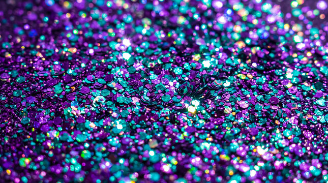 Close-up of purple and blue glitter sparkles
