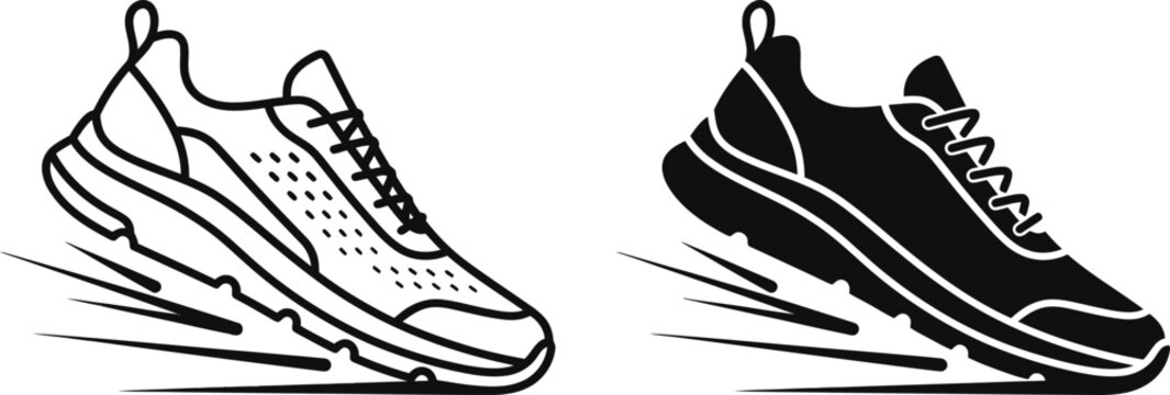 Black and white running shoes in motion