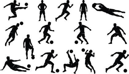 Black silhouettes of soccer players in various actions © SHOFIQUL