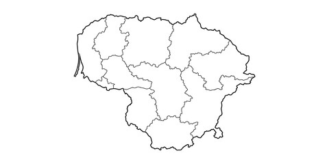 Fototapeta premium Map of lithuania with administrative divisions isolated on transparent background
