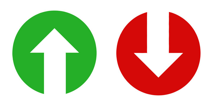 Green up arrow and red down arrow icons isolated on transparent background