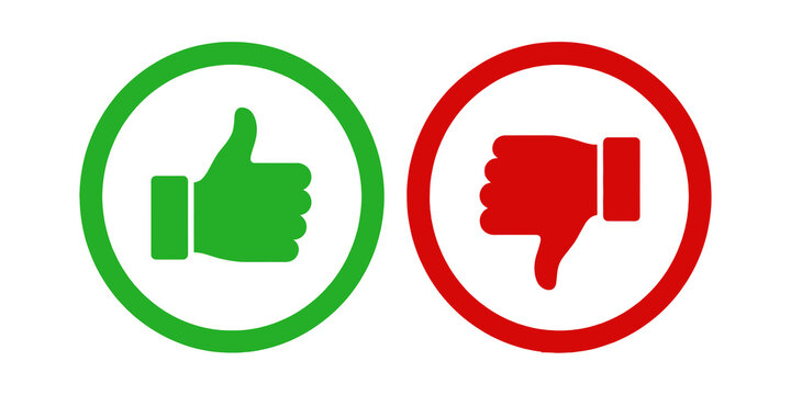 Green thumbs up and red thumbs down icons isolated on transparent background