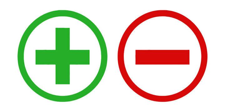 Green plus sign and red minus sign icons isolated on transparent background