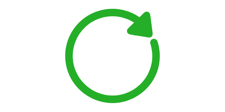 Green circular arrow icon for refresh or reload action isolated on transparent background
