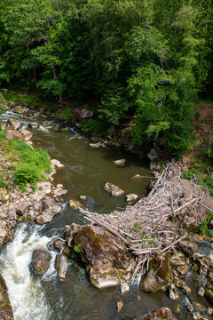 waterfalls from suspension bridge Devil's Gorge (Teufelsschlucht) Ernzen Rhineland Palatinate Germany
