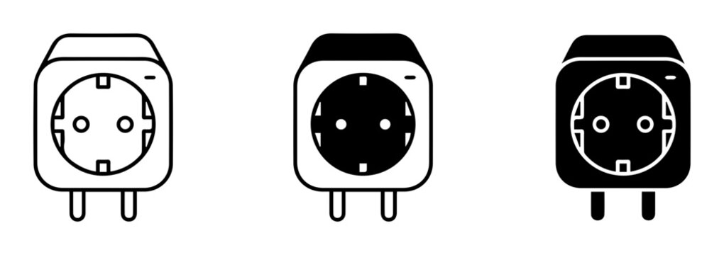 Electric plug icons, socket symbols, power outlet illustrations, vector graphics