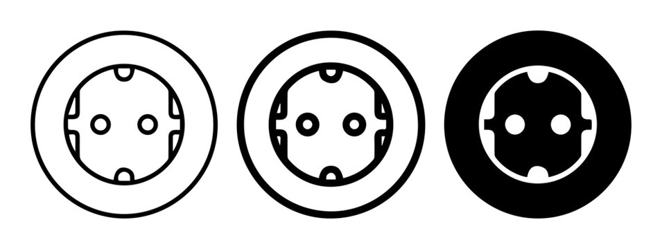 Electric socket icons, vector electrical outlets, black and white plug symbols, set of 3
