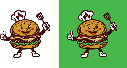 Naklejka premium Cute Burger Mascot Logo Design for Food Business